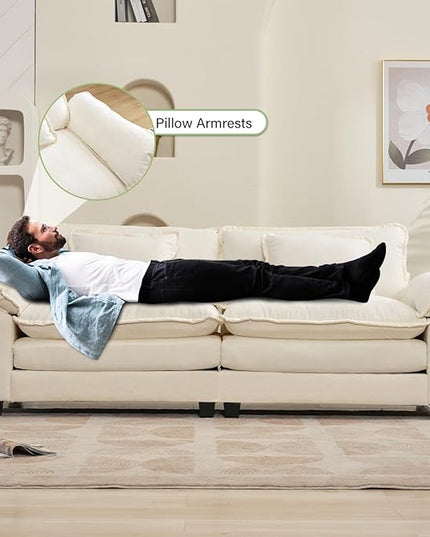 86" Modular Sectional Sofa, Comfy Cloud Couch Sectional Sofa, Chenille Sofa Sleeper Deep Seat Sofa with Throw Pillows for Living Room (Beige White, 86"- Loveseat)
