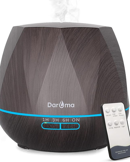 550ml Essential Oil Diffuser, DAROMA Upgraded Remote Control 6 in 1 Aromatherapy Ultrasonic Cool Mist Humidifier, 7 Color Changing Mood Lights & Waterless Auto-Off for Home Office Gift, Dark Wood
