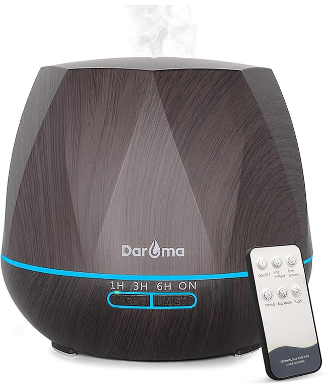550ml Essential Oil Diffuser, DAROMA Upgraded Remote Control 6 in 1 Aromatherapy Ultrasonic Cool Mist Humidifier, 7 Color Changing Mood Lights & Waterless Auto-Off for Home Office Gift, Dark Wood