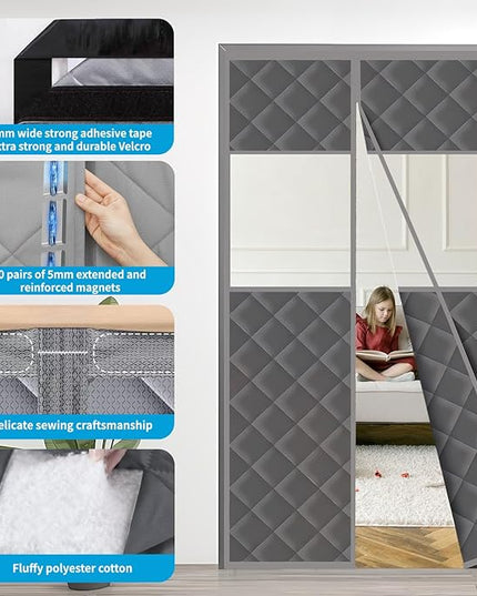 Magnetic Thermal Insulated Door Curtain (Fits Door Size 36" x 80") - Heavy Duty Oxford Soundproof Door Cover, Automatic Close Hands-Free Privacy Screen for Winter, Pet Friendly Draft Stopper
