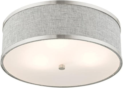 Livex Lighting 60423-91 Park Ridge Collection 3-Light Semi Flush Mount Ceiling Light with Oatmeal Color Hardback Fabric Shade, Brushed Nickel, 15 x 15 x 8