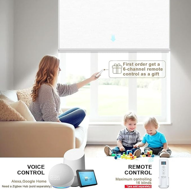Motorized Blinds with Remote Smart Blackout Shades Electric Curtains Automatic Roller Blinds Shades for Indoor Windows Cordless with Alexa Google Home(Blackout Cream White,W58x H62)