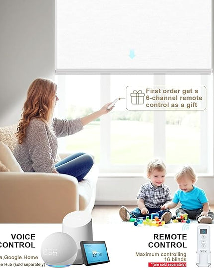 Motorized Blinds with Remote Smart Blackout Shades Electric Curtains Automatic Roller Blinds Shades for Indoor Windows Cordless with Alexa Google Home(Blackout Cream White,W54.5X H62)