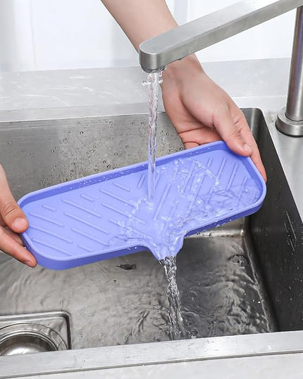 Silicone Bathroom Soap Dishes with Drain Spout-Bathroom and Kitchen Sink Organizer,Sponge Holder,Dish Soap Tray,Perfect for Dispenser,Scrubber,Bottle on Sink or Counter-Light Purple 12"×4"