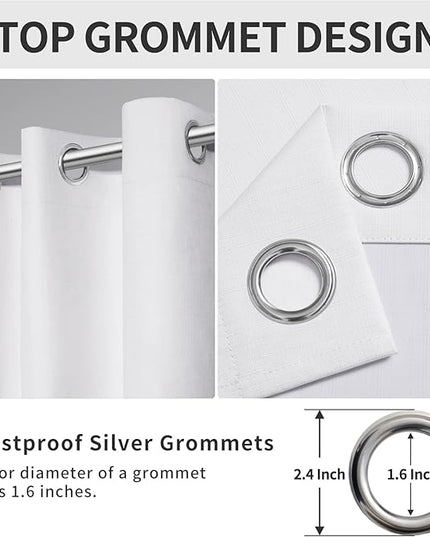 Easy-Going Linen Look Blackout Curtain Grommet Window Curtain Drapes for Bedroom, Living Room Thermal Insulated Room Darkening (2 Panels, 42x63 Inch, White)