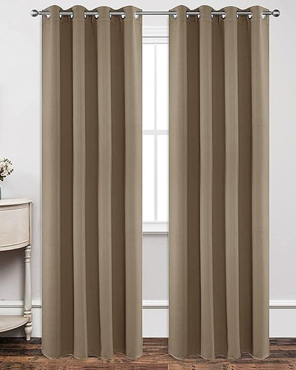 Joydeco Blackout Curtains 90 Inch Length 2 Panels Set, Thermal Insulated Long Curtains& Drapes 2 Burg, Room Darkening Grommet Drapes for Living Room Bedroom Window (W52 x L90 Inch, Khaki)