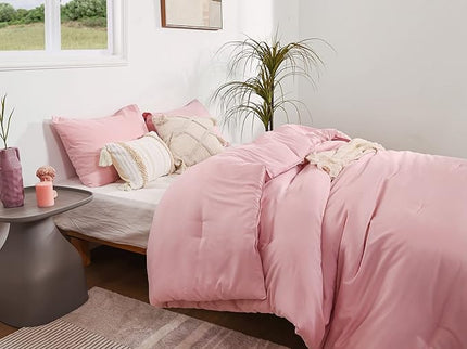 ROSGONIA King Size Comforter Set Pink, 3pcs (1 Boho Pink Comforter & 2 Pillowcases) All Season Bedding Soft Lightweight Bedspread Blanket Quilts
