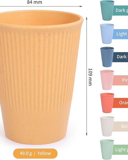 Wheat Straw Cups, Unbreakable Drinking Cup Dishwasher Safe Water Glasses with 8 Colors for Drinking Water, Juice,Milk, Soda, Coffee,Easy to Clean & Reusable (8 Pcs)