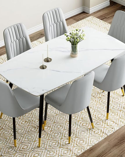 7 Piece Modern Dining Set, 62'' Sintered Stone Dinner Table for 6, 6 Chairs, Easy to Assemble