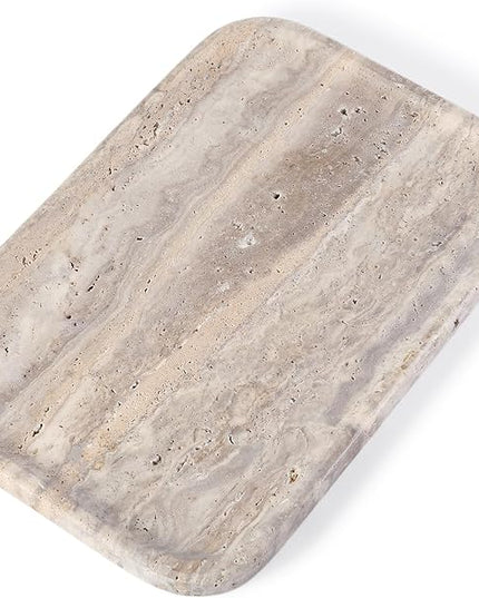 Marble Vanity Trays, Travertine Bathroom Tray, Decorative Tray for Dresser Countertop, Grey Stone Serving Holder for Kitchen, Storage Trays for Perfume, Jewelry Candle Organizer