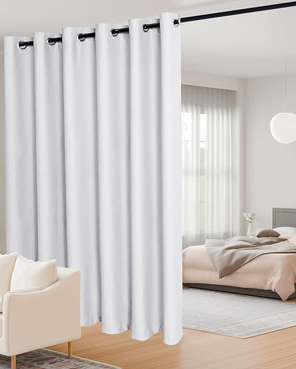 JIUZHEN Blackout Sliding Door Curtains for Bedroom, Privacy Thermal Insulated Patio Door Drape, Sound Reducing French Door Curtain (Greyish White, W100 by L84, 1 Panel)