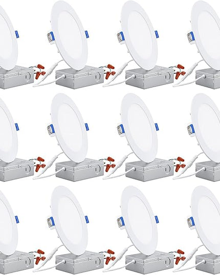 TORCHSTAR 12-Pack 6 Inch Ultra-Thin LED Recessed Lighting with J-Box, CRI90, 5000K Daylight, 12W Dimmable 1100lm Brightness LED Downlight, ETL & Energy Star Listed