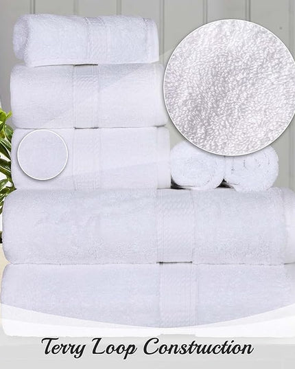 Superior Egyptian Cotton Pile 8 Piece Towel Set, Includes 2 Bath, 2 Hand, 4 Face Towels/Washcloths, Ultra Soft Luxury Towels, Thick Plush Essentials, Guest Bath, Spa, Hotel Bathroom, White