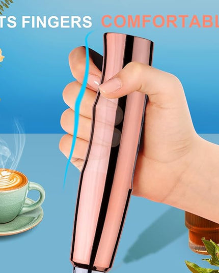 YUSWKO Rose Gold Handheld Milk Frother Wand with Stand for Coffee, Rechargeable Electric Whisk with 3 Heads 3 Speeds Drink Mixer Coffee Frother For Latte, Cappuccino, Hot Chocolate, Egg