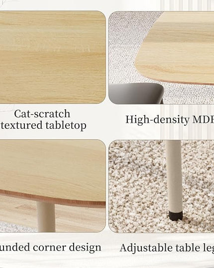 47.2'' Modern Solid Wood Dining Table Set for 4 with Scratch-Resistant Surface & 4 Black Leather Chairs - Cat-Friendly Kitchen Dining Room Furniture Set