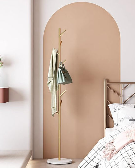 Gold Coat Racks, Metal Coat Rack Freestanding with Hooks, Entryway Coat Rack Stand, Coat Racks with Marble Base, Coat Tree for Hanging Clothes, Hats, Bags