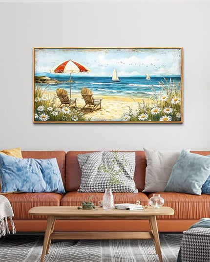 ERQINHUA Large Canvas Wall Art For Living Room Bedroom Wall Decor Office Blue Seaside Landscape Painting Wood Frame Room Bathroom Dining Room Prints Artwork Picture Home Wall Decoration 20x40 In