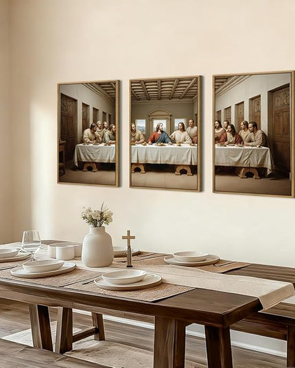 The Last Supper Wall Art Christian Wall Decor 16x24 Inch Framed Jesus Religious Painting Set of 3 for Living Room Bedroom Hallway