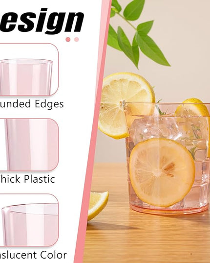 Liacere Plastic Drinking Glasses (Set of 12) 14 oz Pink Reusable Plastic Glasses Colors，Kitchen Water Glasses Cup,Bar Tumbler Glassware Set for Beer, Juice, Cocktail, Whiskey for Valentine’s Day