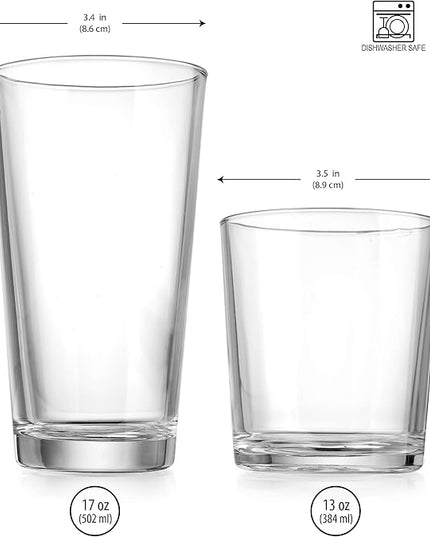 Glaver's Drinking Glasses Set of 8 Mixed Glassware Set, 4 Highballs 17 Oz., 4 Whiskey Glasses 13 Oz., Great For Cocktail Whisky and other Beverages. Dishwasher Safe.