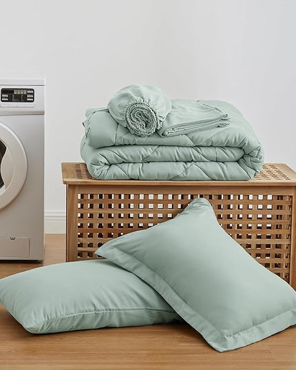 Love's cabin Twin Comforter Set Aqua, 5 Pieces Twin Bed in a Bag, All Season Bedding Sets with 1 Comforter, 1 Flat Sheet, 1 Fitted Sheet, 1 Pillowcase and 1 Pillow Sham
