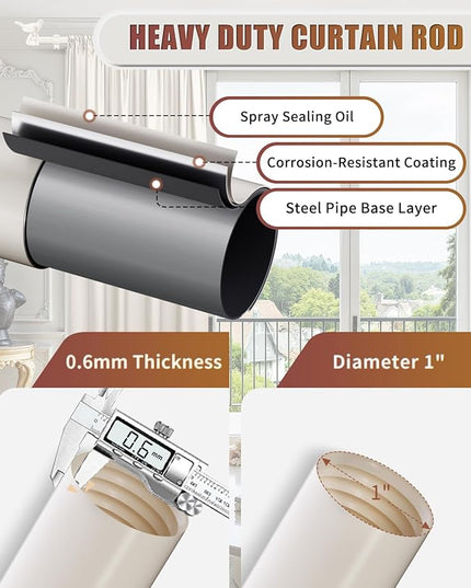 White Curtain Rod 36 to 72 Inches Curtain Rods for Windows Adjustable Heavy Duty Drapery Rod with Bird Finials for Kitchen Window Living Room