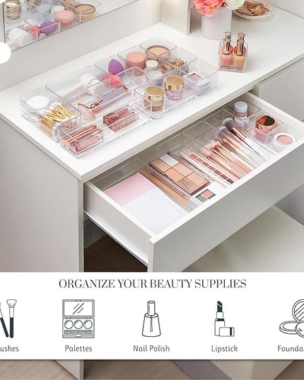 STORi SimpleSort 18-Piece Stackable Clear Drawer Organizer Set | Multi-size Trays | Makeup Vanity Storage Bins and Office Desk Drawer Dividers | Made in USA
