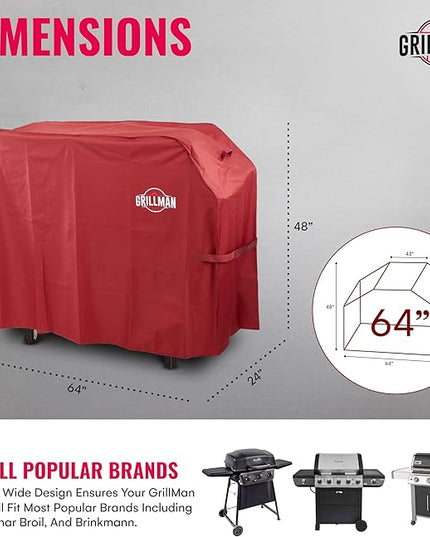 Grill Cover by Grillman, Red, 64 Inch, BBQ Outdoor Grill Covers, Charcoal & Gas Grills, Waterproof, Rip-Proof, Weather-Resistant, Anti-UV, Barbecue Cover for Weber, Genesis, Charbroil, Nexgrill, etc