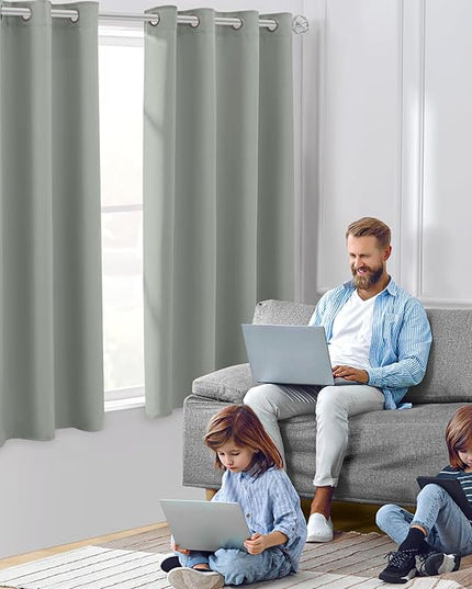 HOMEIDEAS Greyish Green Blackout Curtains for Bedroom 52 X 63 Inch Length 2 Panels Set Room Darkening Bedroom Curtains, Soundproof Thermal Grommet Window Curtains for Living Room