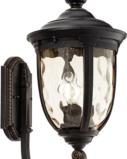 John Timberland Bellagio European Outdoor Wall Light Fixture Sconce Bronze Aluminum 21" Hammered Glass Decor for Exterior House Porch Patio Outside Deck Garage Yard Front Door Garden Home
