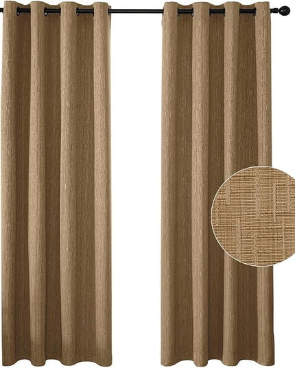 Jacquard Linen Curtains 63 inch Length 2 Panels Thick Faux Linen Blended Window Drapes Burlap Textured Curtains with Grommet for Living Room Bedroom Farmhouse (42x63 Light Coffee) Natural