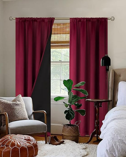 BGment Blackout Curtains for Living Room 84 Inch Length, Christmas Thermal Insulated Full Room Darkening Noise Reducing Rod Pocket Bedroom Curtains，2 Panels， Burgundy Red，52 Inch Wide