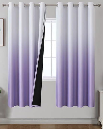 Estelar Textiler Lilac and Greyish White Ombre Blackout Curtains 72 Inch Length 2 Panels Set for Living Room, Room Darkening Thermal Insulated Gradient Drapes for Bedroom, 52x72 Inches