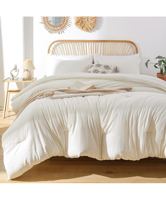 ROSGONIA California King Comforter Set Ivory, 3pcs (1 Boho Cal King Comforter & 2 Pillowcases), All Season Bedding Soft Bedspread Blanket Quilt