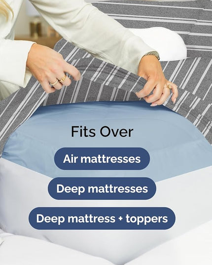 Extra Deep Full Sheet Set - 6 Piece Breathable and Cooling Sheets - Hotel Luxury Bed Sheets Set - Easy Fit - Soft, Wrinkle Free and Comfy Sheets Set - Grey Striped Sheet Set with Extra Deep Pockets