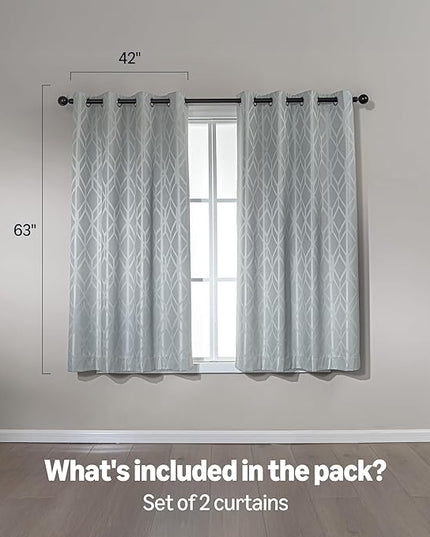 Amazon Basics Jacquard 2-Piece 100% Blackout Curtains, Living Room and Bedroom Drapes, Thermal Insulated Window Treatment, 42"x63", Light Grey
