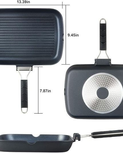 SKITCHN Grill Pan with Folding Handle, Nonstick Indoor BBQ Grilling Pan - 13 9IN