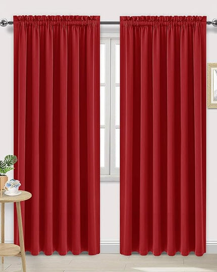 DWCN Blackout Curtains for Living Room Thermal Insulated, Energy Saving & Noise Reducing Bedroom Curtains, Red, W 70x L 84 Inch, Set of 2 Rod Pocket Curtain Panels