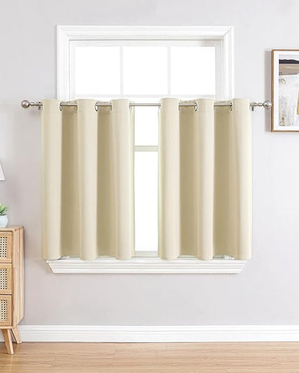 ChrisDowa Small Window Curtains for Kitchen and Bedroom - Grommet Short Thermal Insulated Room Darkening Curtains (2 Panels, Beige, 36 x 24 Inch)