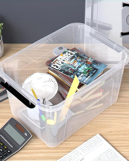 4 Pack 10.5 Quart Clear Storage Box, Plastic Storage Bins with Lids, Stackable Latching Box with Handle, Durable Storage Containers for Organizing