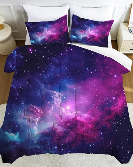 Galaxy Comforter Sets Queen Size Purple Outer Space Bedding Set for Teen Girls Boys Kids Children Bedroom Dorm Quilt 1 Comforter + 2 Pillow Cases
