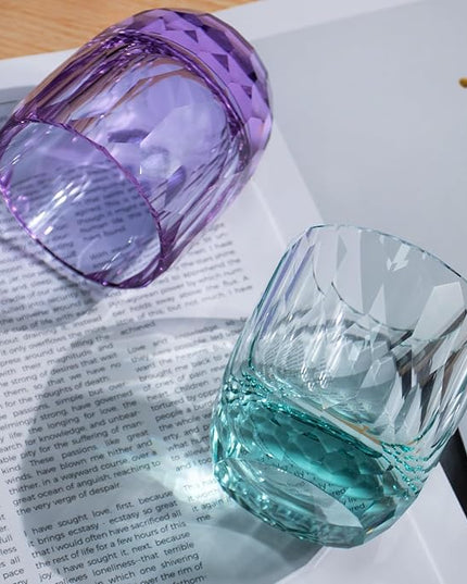 KAMMAK Crystal Whiskey Glasses Set of 2, 7oz Old Fashioned Glasses Stemless, Hand Blown Colored Cocktail Glasses, Engagement Gifts for Couples, Women, Men