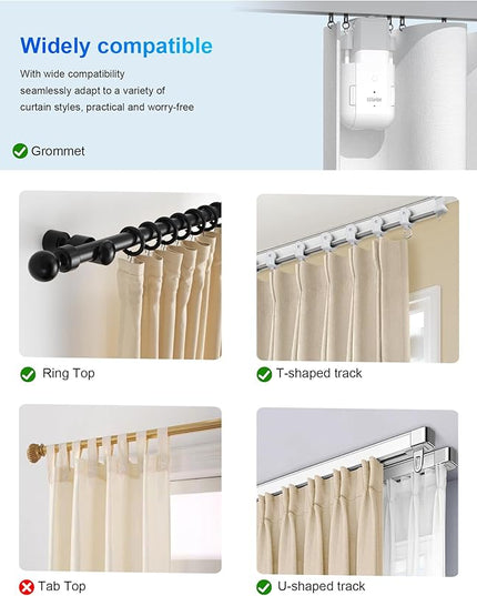 2025 Automatic Curtain Opener - Electric Curtains with Remote Smart Curtain Opener Electronic for Roman/U/T Rails, Bluetooth Curtain Opener with App/Timer, Compatible with Alexa and Google Home
