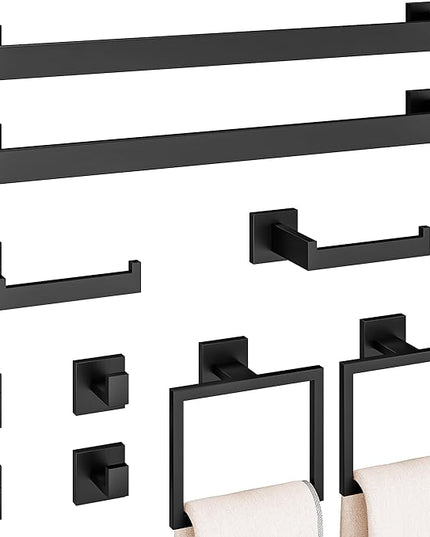 10-Piece Bathroom Hardware Accessories Set, 23.6 Inch SUS304 Stainless Steel Towel Bar Set, Wall Mounted Bathroom Towel Holders, Towel Hooks with Toilet Paper Holder