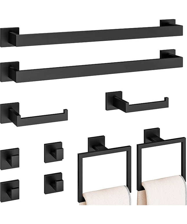 10-Piece Bathroom Hardware Accessories Set, 23.6 Inch SUS304 Stainless Steel Towel Bar Set, Wall Mounted Bathroom Towel Holders, Towel Hooks with Toilet Paper Holder