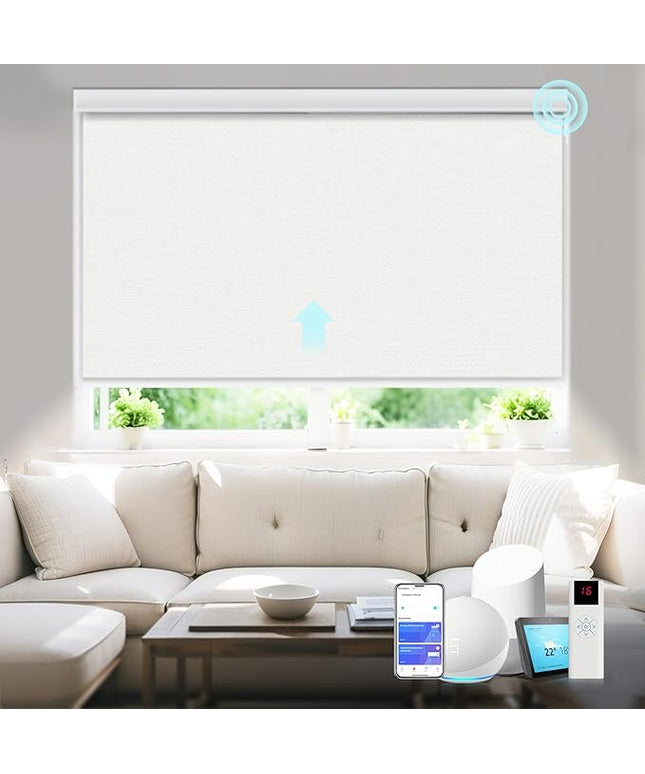 Motorized Blinds with Remote Smart Blackout Shades Electric Curtains Automatic Roller Blinds Shades for Indoor Windows Cordless with Alexa Google Home(Blackout Cream White,W50.5X H62)