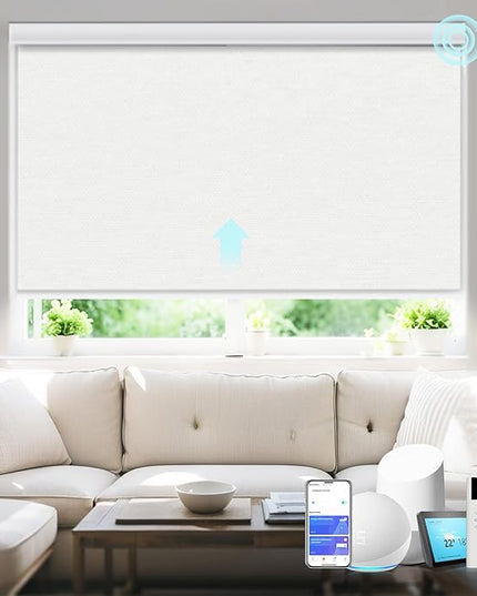 Motorized Blinds with Remote Smart Blackout Shades Electric Curtains Automatic Roller Blinds Shades for Indoor Windows Cordless with Alexa Google Home(Blackout Cream White,W35x H62)