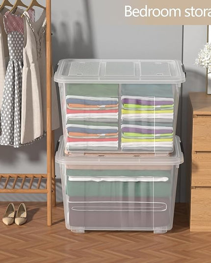Zopnny 4-Pack Transparent Storage Box, 70 Quart Storage Container with Lids and Secure Latching Buckles, Plastic Wheeled Storage Bin Stackable and Nestable, Ideal for Home and Industrial Storage