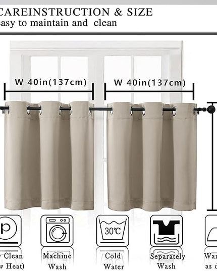 Simplebrand Stone Short Kitchen Curtains 24 Inch Length 2 Panels Set, Small Windows Room Darkening Curtain for Bathroom, Cabinet, Basement, RV Camper, Thermal Insulated Short Drapes, 40 x 24 Inch