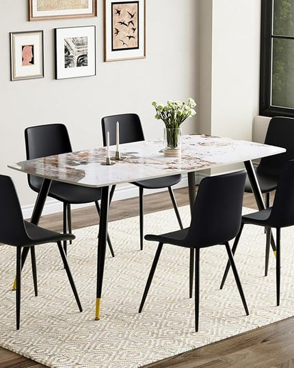 7 Piece Modern Dining Set, 62'' Sintered Stone Dinner Table for 6, 6 Chairs, Easy to Assemble